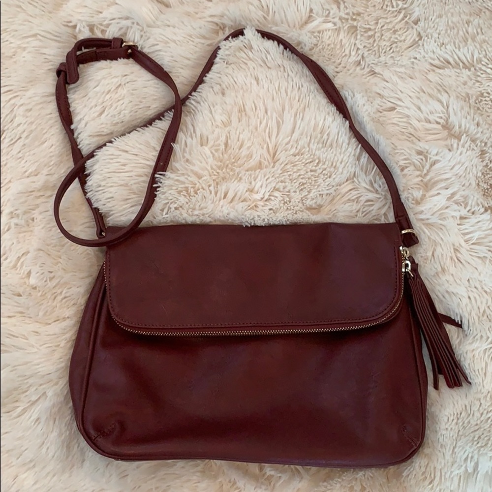 Faux leather burgundy crossbody bag